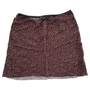 Brandy Melville Black Red Floral Mini Skirt Lace Trim One Size